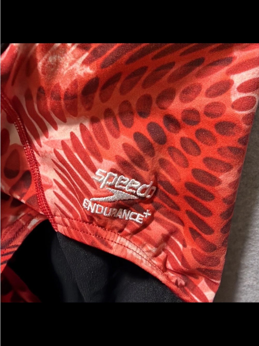 Speedo Endurance Red Swirl Pattern Women’s ' One-Piece Swimsuit with Black Trim - Picture 7 of 10